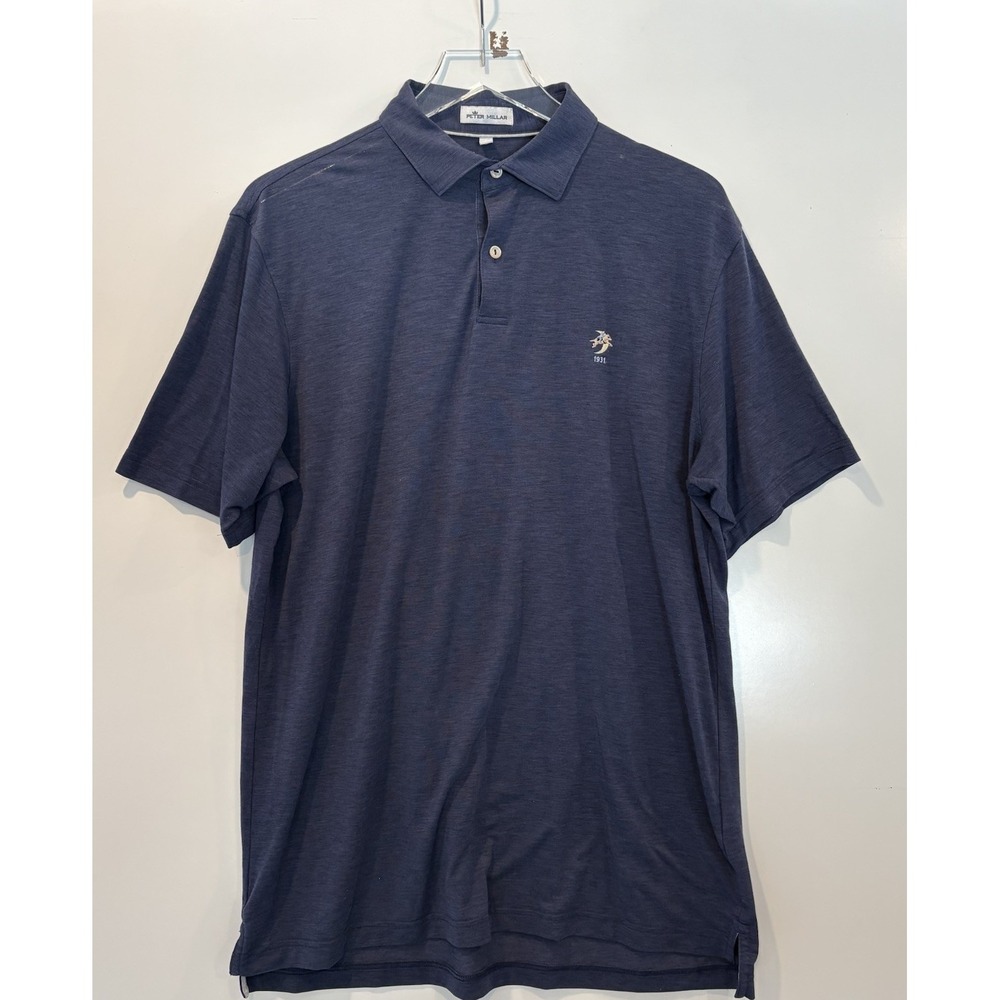 Peter Millar Mens Navy Blue Performance Polo Shirt Winged Horse 1931 Logo M